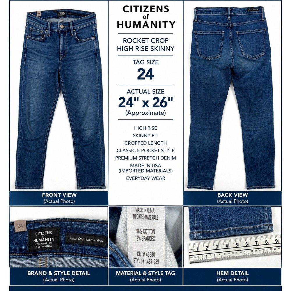 Citizens of Humanity Rocket Crop Jeans 24 High Rise Skinny Blue USA Made #1937